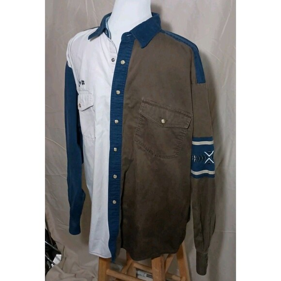 Vintage Wrangler Western Shirt Men’s XL Colorblock Snap Button Aztec Brushpopper - Picture 12 of 16